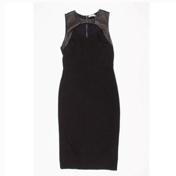 Alice + Olivia Dresses & Skirts - Alice + Olivia Black Elegant Leather Panel Pencil Bodycon Cocktail Dress